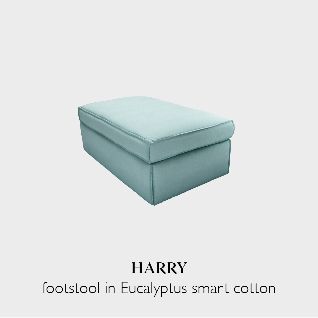Harry footstool in Eucalyptus pastel green smart cotton fabric
