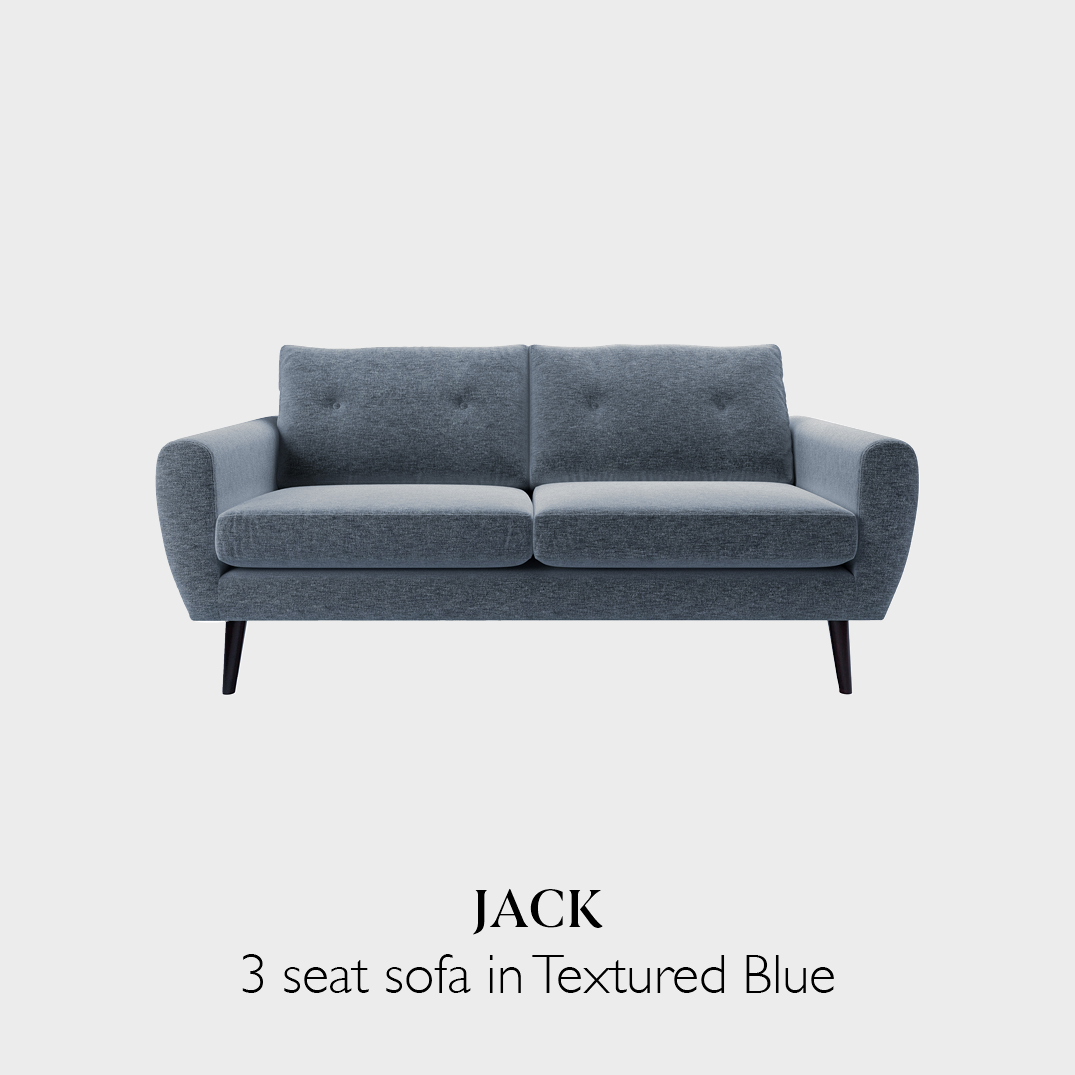 Jack 3 seat sofa in Textured Blue