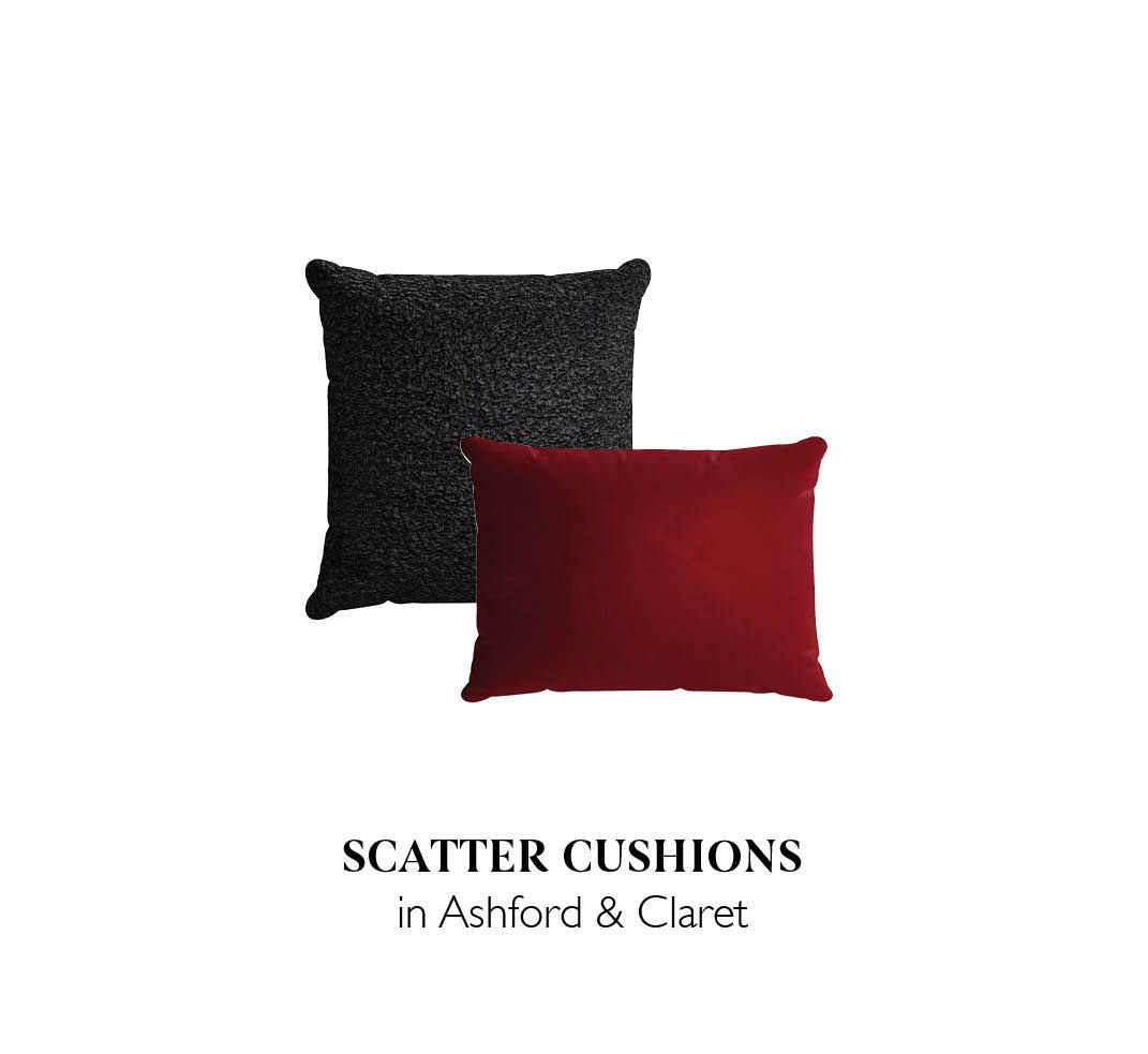 Scatter cushions in Ashford black textured boucle fabric