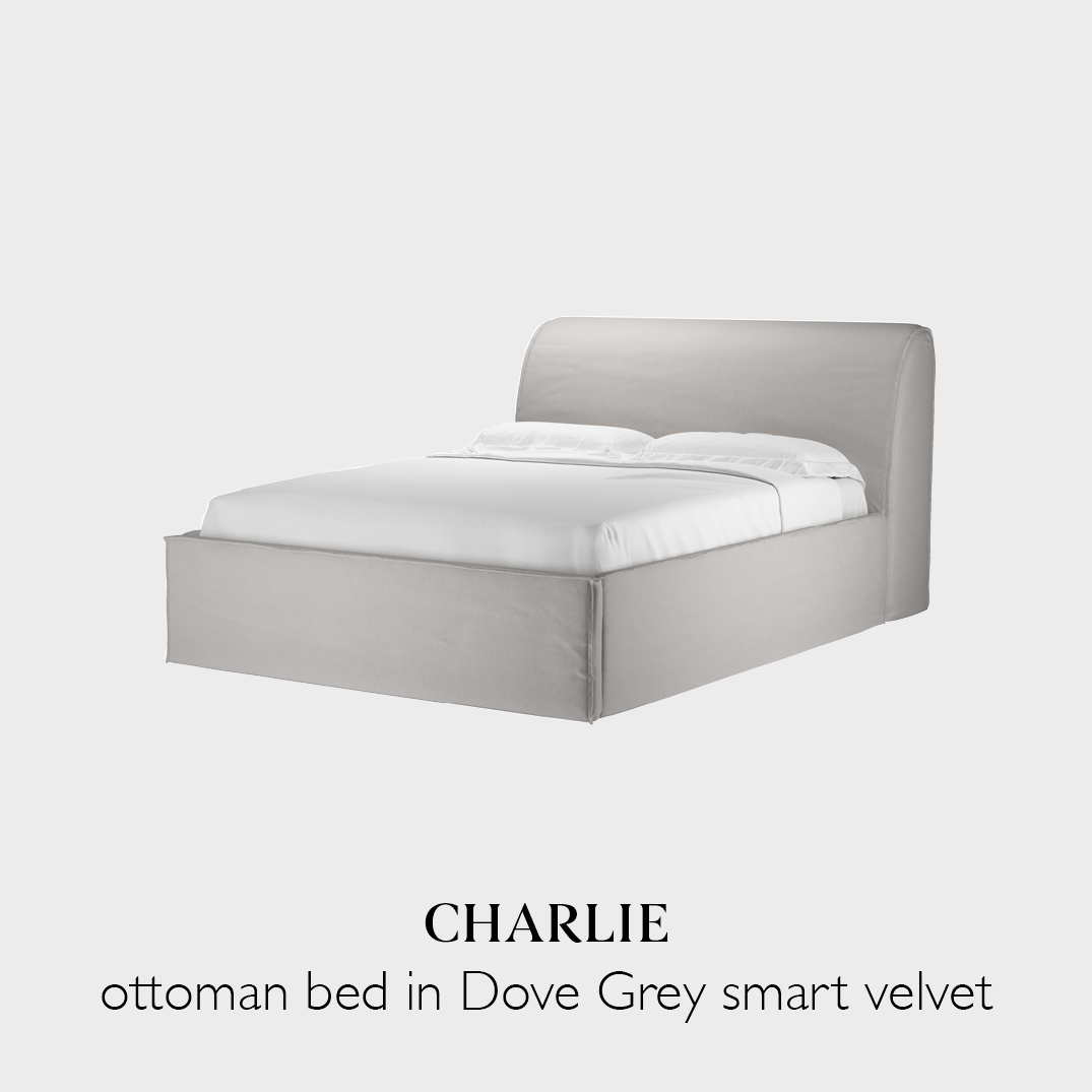 Charlie ottoman bed in dove grey smart velvet fabric