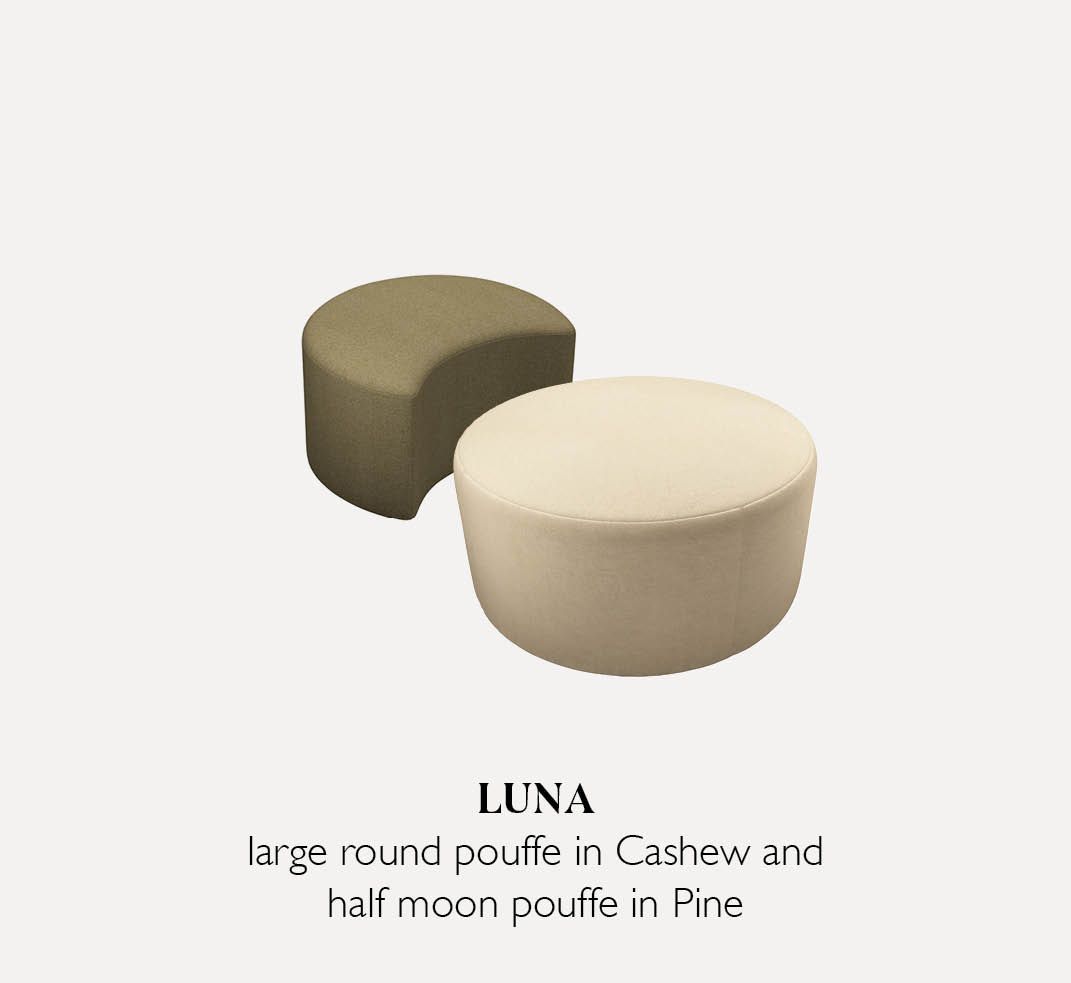 Luna round pouffe in Oyster fabric